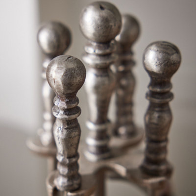 Traditional Pewter Fireplace 5pc Freestanding Fireside Companion Set - 4