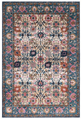 Traditional Pink Persian Bordered Floral Easy To Clean Rug For Dining Room-155cm X 230cm