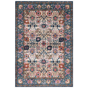 Traditional Pink Persian Bordered Floral Easy To Clean Rug For Dining Room-155cm X 230cm