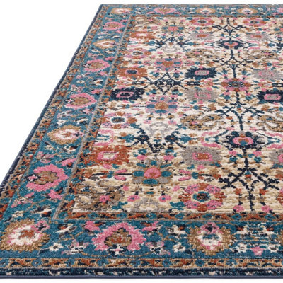 Traditional Pink Persian Bordered Floral Easy To Clean Rug For Dining Room-195cm X 290cm