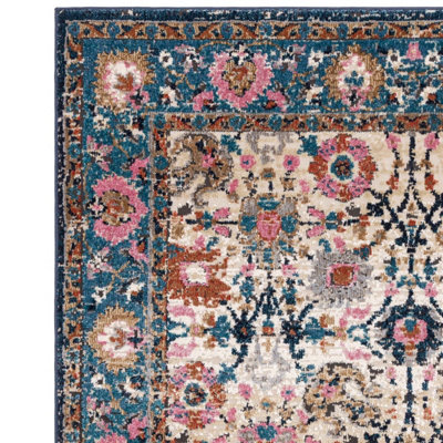 Traditional Pink Persian Bordered Floral Easy To Clean Rug For Dining Room-195cm X 290cm