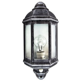 Traditional PIR Sensor Outdoor Wall Light with Black and Silver Die-Cast Frame