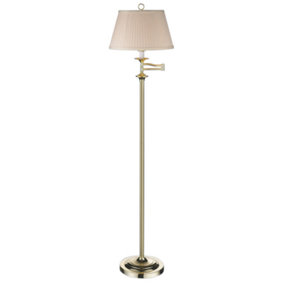 Traditional Polished Brass Swing Arm Floor Lamp with Cream Shade