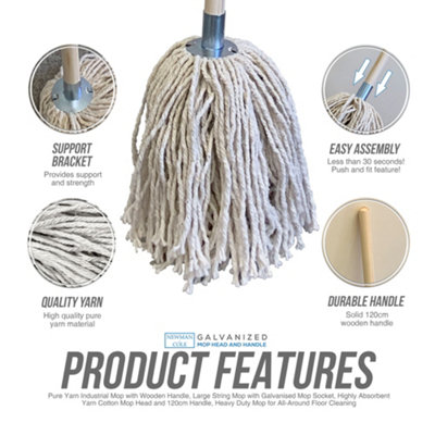 Traditional Pure Cotton Yarn Mop Galvanised Metal Socket Mop with Handle