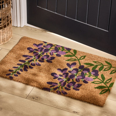 Traditional Purple Flowers Home Décor Coir Doormat 75cm x 45cm