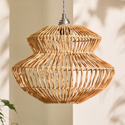 Traditional Rattan Pot Bellied Easy Fit Decor Ceiling Shade H29 x D29cm