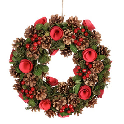Traditional Red Berries and Roses Front Door Autumn Wreath Winter ...