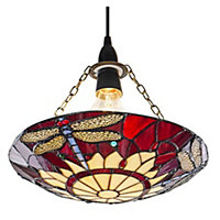 Traditional Red Dragonfly Tiffany Glass Easy Fit Pendant Shade