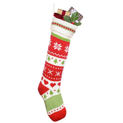 Traditional Red Fair Isle Xmas Tree Decoration Christmas Gift Bag Christmas Stocking