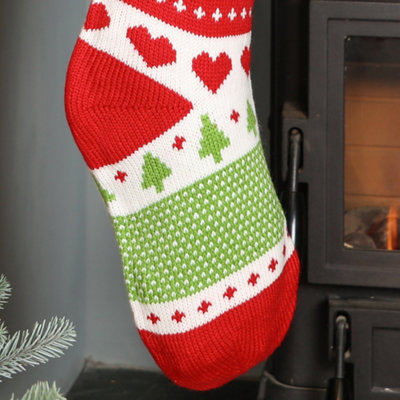 Traditional Red Fair Isle Xmas Tree Decoration Christmas Gift Bag Christmas Stocking - 3