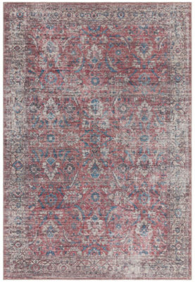 Traditional Red Persian Bordered Abstract Floral Easy To Clean Rug For Living Room Bedroom & Dining Room-120cm X 170cm