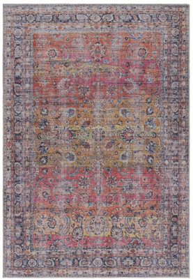 Traditional Red Persian Floral Bordered Abstract Easy To Clean Rug For Living Room Bedroom & Dining Room-120cm X 170cm