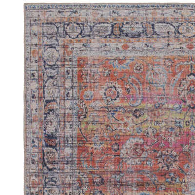 Traditional Red Persian Floral Bordered Abstract Easy To Clean Rug For Living Room Bedroom & Dining Room-160cm X 230cm