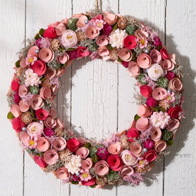 Traditional Red Pink Floral Door Wreath, Spring Wreath 42cm Price Comparisons | Compare The Build