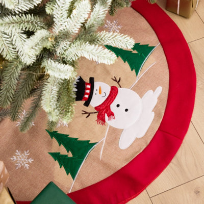 Traditional Red Snowman Xmas Christmas Decoration Tree Skirt