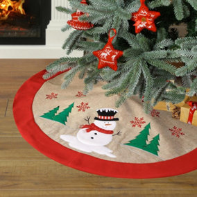 Traditional Red Snowman Xmas Christmas Decoration Tree Skirt