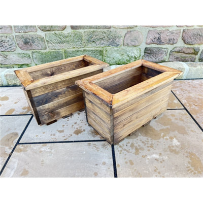 Traditional Regular Wooden Trough Planter x 2