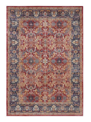 Traditional Rug, Stain-Resistant Floral Rug, Persian Red Rug, Anti-Shed Rug for Bedroom, & Livingroom-122cm (Circle)