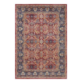 Traditional Rug, Stain-Resistant Floral Rug, Persian Red Rug, Anti-Shed Rug for Bedroom, & Livingroom-61cm X 183cm (Runner)