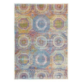 Traditional Rug, Stain-Resistant Muli Rug, Anti-Shed Geometric Rug for Bedroom, Living Room & Dining Room-122cm (Circle)