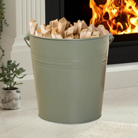 Traditional Sage Green Country Fireside Coal, Log and Kindling Bucket Gift for Father's Day