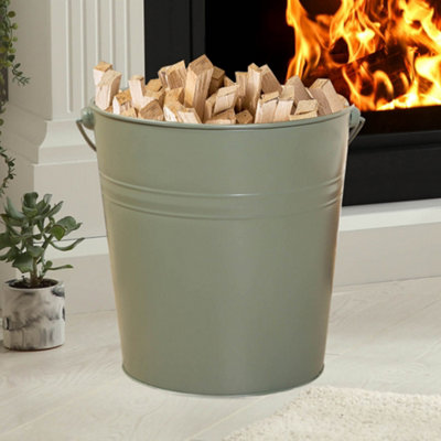 Kindling Log Bucket – Chrome Finish, 25L Capacity, With Handles For Fireplace Storage