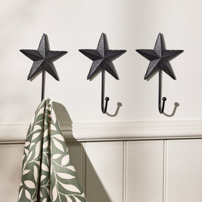 Traditional Set of 3 Decorative Coat, Key Clothes Hanger Star Wall Hooks