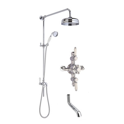 Traditional Shower Triple Exposed Valve with Rigid Riser Shower & Bath Spout Set - Chrome/White - Balterley Price Comparisons | Compare The Build
