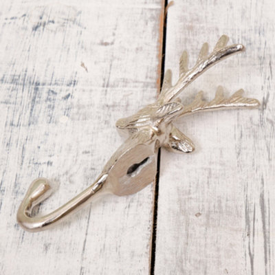 Traditional Silver Stag Coat Peg Hanger Wall Hook - 5