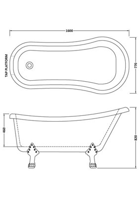 Traditional Slipper Freestanding Bath & Feet from Balterley - 1600mm x 770mm - 4