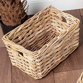 Traditional Small Rectangular Grey Rattan Storage Basket