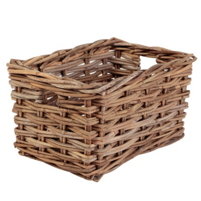 Traditional Small Rectangular Grey Rattan Storage Basket