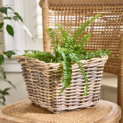 Traditional Small Wicker Square Lined Planter Basket
