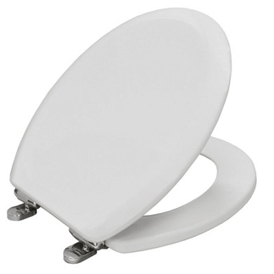 Traditional Soft Close Toilet Seat White Bathroom Round Top Fix Wood Bemis