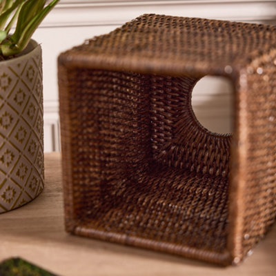 Traditional Square Natural Rattan Tissue Box Cover