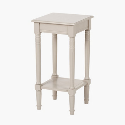 Traditional Square Taupe Side Accent Table with Bottom Shelf