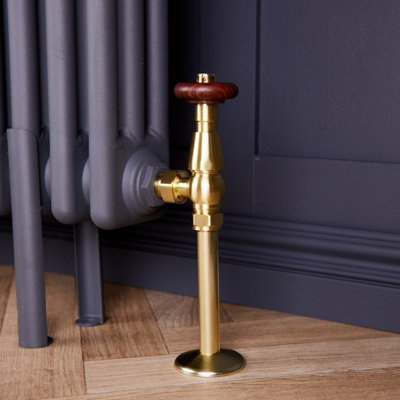 Traditional Style Angled Wood Effect Head TRV & Lockshield 15mm x 1/2 ...