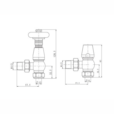Traditional Style Angled Wood Effect Head TRV & Lockshield 15mm x 1/2 ...