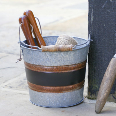 Traditional Style Black Band Indoor Outdoor Tools Storage Bucket - 4