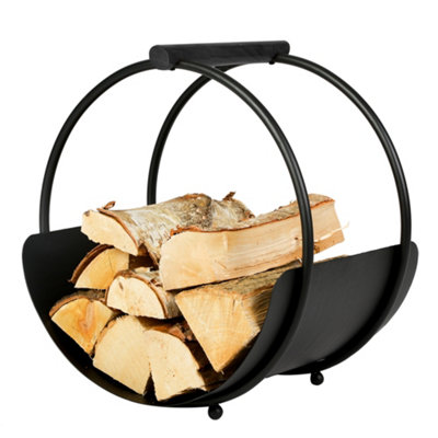 Traditional Style Black Round Fireside Log Storage Fireplace Firewood ...