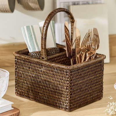 Traditional Style Brown Premium Rattan Kitchen Storage Utility Caddy