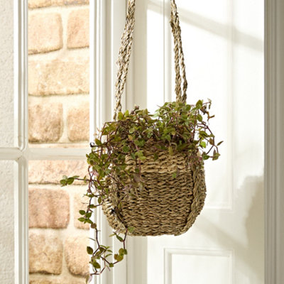 Traditional Style Emery Seagrass Indoor Hanging Flower Planter