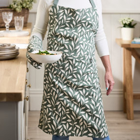 Traditional Style Forest Green Cotton Leaf Cooking Kitchen Apron, Chef Apron, Kitchen Linen