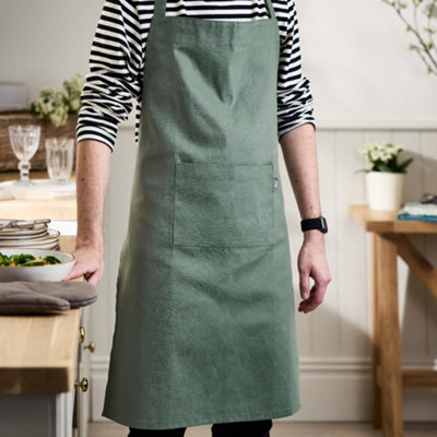 Traditional Style Forest Green Plain Cotton Cooking Kitchen Apron, Chef ...