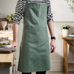 Traditional Style Forest Green Plain Cotton Cooking Kitchen Apron, Chef Apron, Kitchen Linen