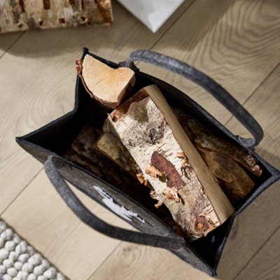 Traditional Style Grey Stag Head Firewood Log Holder Log Bag - 3