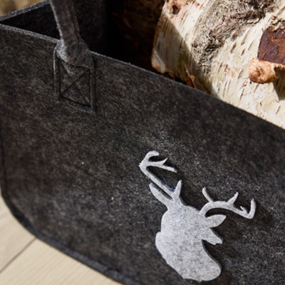 Traditional Style Grey Stag Head Firewood Log Holder Log Bag - 4