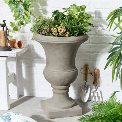 Traditional Style Grey Stone effect Urn Indoor Outdoor Garden Planter
