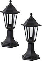 Traditional Style IP44 Black 2 PACK Outdoor Garden Post Top Lamp Lantern Light, E27 Fitting