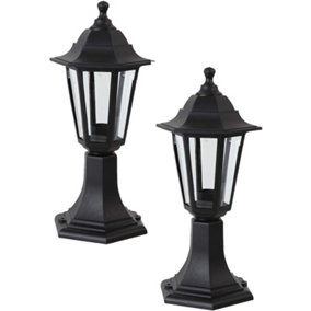 Traditional Style IP44 Black 2 PACK Outdoor Garden Post Top Lamp Lantern Light, E27 Fitting